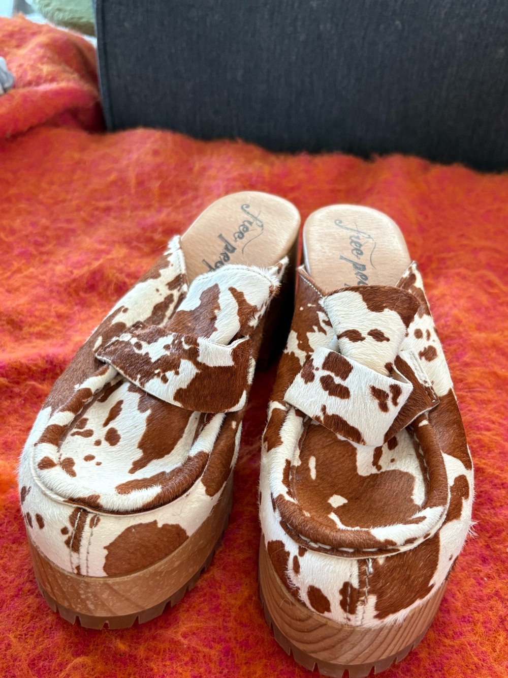 Women’s Free People Brown & White Cow-Print Platform clog